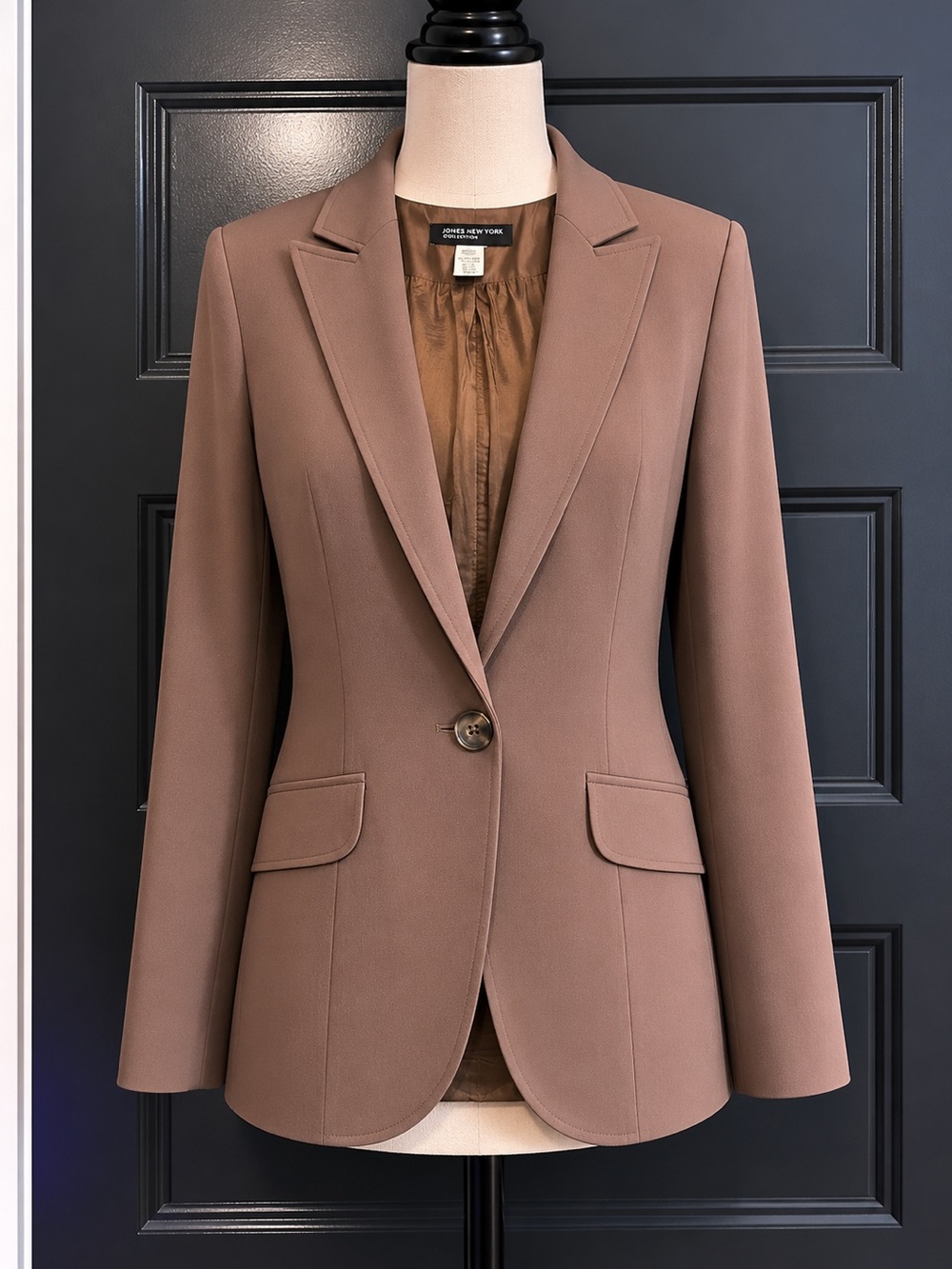 Jones New York Taupe Single-Button Tailored Blazer